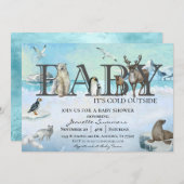 北極の動物ベビー冬のシャワー外は寒い 招待状 (正面/裏面)