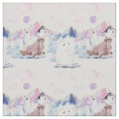 北極の友達ポーラークマとペンギンの夢 ファブリック (クローズアップ)