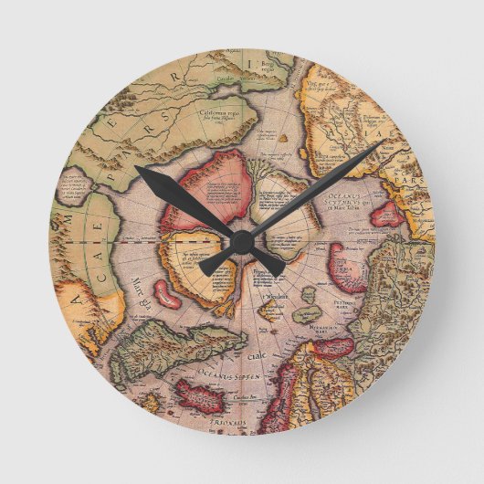 北極の古地図(メルカトルによる) ラウンド壁時計 (正面)