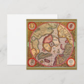 北極の古地図（水色の世界地図） - メルカトル図法による 招待状 (正面/裏面)