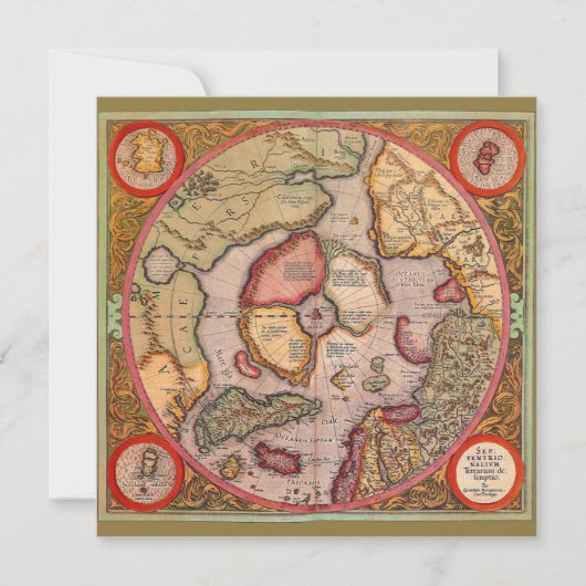 北極の古地図(水色の世界地図) - メルカトル図法による 招待状 (正面)