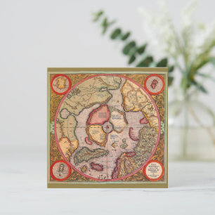 北極の古地図（水色の世界地図） - メルカトル図法による 招待状
