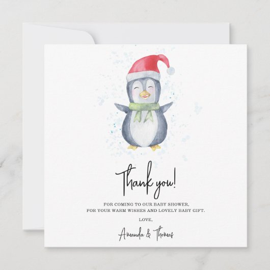 北極の可愛いペンギン感謝していより赤ちゃんシャワー サンキューカード (正面)