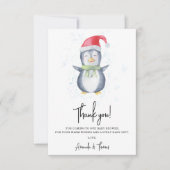 北極の可愛いペンギン感謝していより赤ちゃんシャワー サンキューカード (正面)