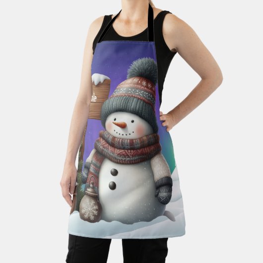 北極の可愛い雪だるまと北極の光 エプロン (インサイチュ)