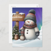北極の可愛い雪だるまと北極の光 シーズンポストカード (正面/裏面)