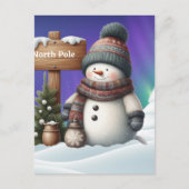 北極の可愛い雪だるまと北極の光 シーズンポストカード (正面)