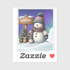 北極の可愛い雪だるまと北極の光 シール