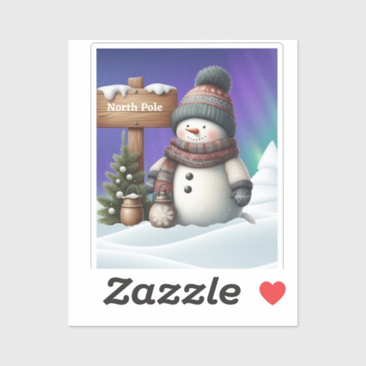 北極の可愛い雪だるまと北極の光 シール (シート)