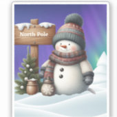 北極の可愛い雪だるまと北極の光 シール (正面)