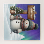 北極の可愛い雪だるまと北極の光 ジグソーパズル (横)