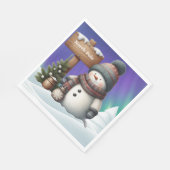 北極の可愛い雪だるまと北極の光 スタンダードランチョンナプキン (角)