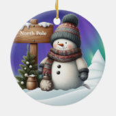 北極の可愛い雪だるまと北極の光 セラミックオーナメント (裏面)