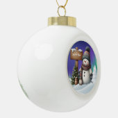 北極の可愛い雪だるまと北極の光 セラミックボールオーナメント (左)