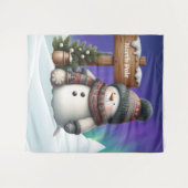 北極の可愛い雪だるまと北極の光 タペストリー (正面(横))