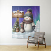 北極の可愛い雪だるまと北極の光 タペストリー (インサイチュ)