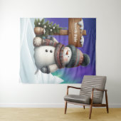 北極の可愛い雪だるまと北極の光 タペストリー (インサイチュ(横))