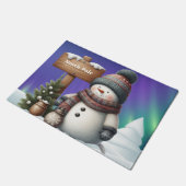 北極の可愛い雪だるまと北極の光 ドアマット (アングル)