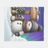 北極の可愛い雪だるまと北極の光 フリースブランケット (正面(横))