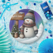 北極の可愛い雪だるまと北極の光 ペーパープレート (パーティー)