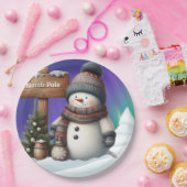 北極の可愛い雪だるまと北極の光 ペーパープレート (パーティー)
