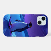 北極の夜のペンギン iPhone 15ケース (裏面横)