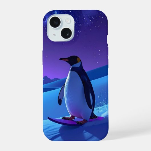 北極の夜のペンギン iPhone 15ケース (裏面)