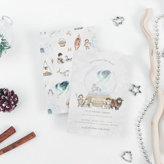 北極の大冒険　スノーグローブの誕生日 招待状