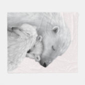 北極の愛:ピンクの色合いのホッキョクグマの家族 フリースブランケット (正面(横))