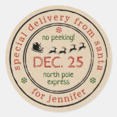 北極の特別配達サンタクリスマスギフト ラウンドシール (正面)