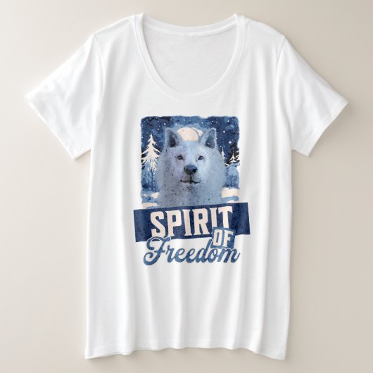 北極の狼 自由の精神 野生のデザイン プラスサイズTシャツ (デザイン正面)
