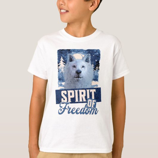 北極の狼 自由の精神 野生のデザイン Tシャツ (正面)