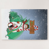 北極の雪だるまドラゴンペンギンクリスマス ジグソーパズル (横)