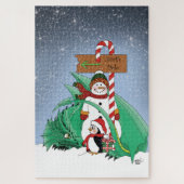 北極の雪だるまドラゴンペンギンクリスマス ジグソーパズル (縦)