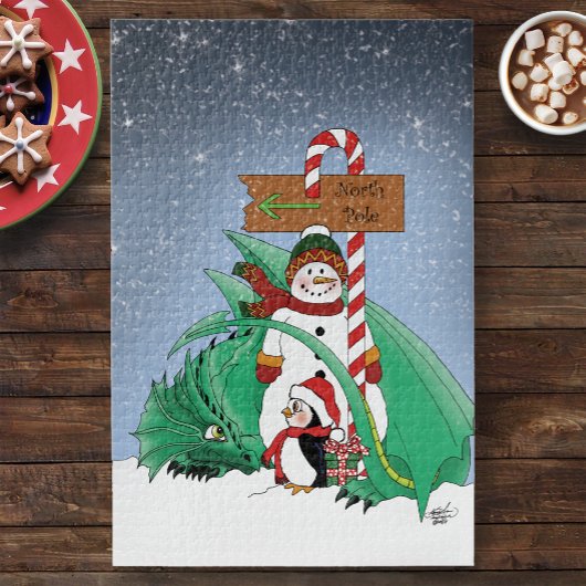 北極の雪だるまドラゴンペンギンクリスマス ジグソーパズル