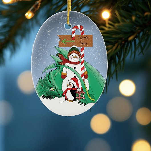 北極の雪だるまドラゴンペンギンクリスマス セラミックオーナメント