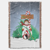 北極の雪だるまドラゴン ペンギン クリスマス スローブランケット (正面縦)