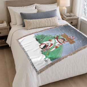 北極の雪だるまドラゴン ペンギン クリスマス スローブランケット