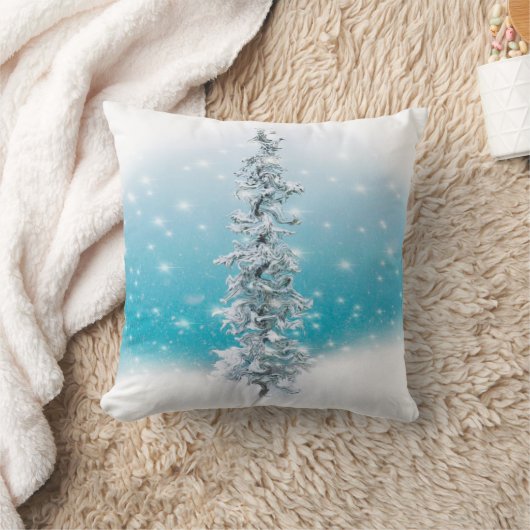 北極の青い銀霜の降りたは常緑の輝きを放つ クッション (ブランケット)