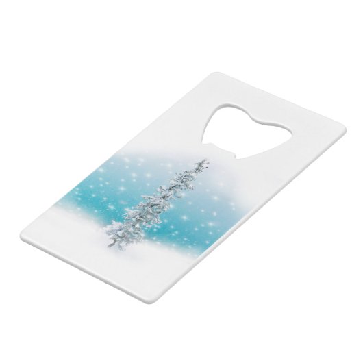 北極の青い銀霜の降りたは常緑の輝きを放つ クレジットカード栓抜き (裏面アングル)