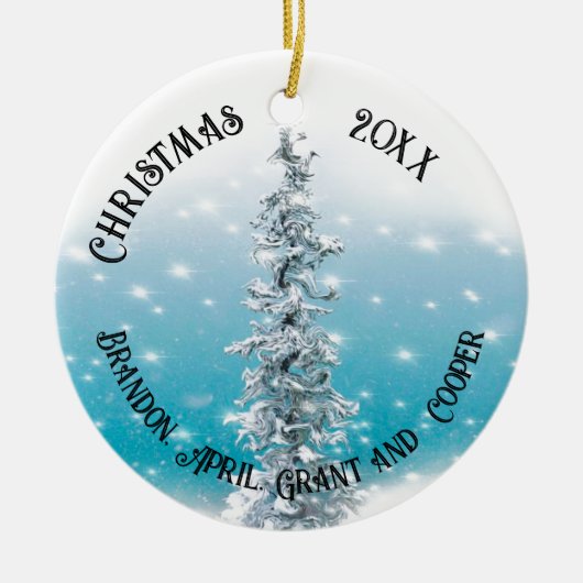 北極の青い銀霜の降りたは常緑の輝きを放つ セラミックオーナメント (正面)