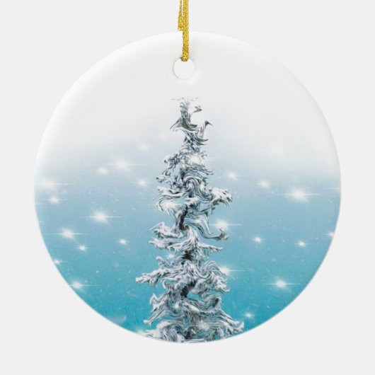 北極の青い銀霜の降りたは常緑の輝きを放つ セラミックオーナメント (裏面)