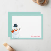 北極の青い雪だるまがデザインされた、ホリデーシーズンにぴったりな感謝カード ノートカード (正面/裏面インサイチュ)