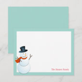 北極の青い雪だるまがデザインされた、ホリデーシーズンにぴったりな感謝カード ノートカード (正面/裏面)