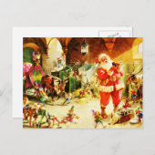北極の馬小屋のサンタそして彼の小妖精や小人 シーズンポストカード (正面/裏面)