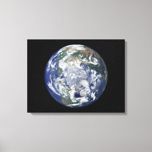 北極を中心とした完全に照らされた地球 キャンバスプリント (正面)