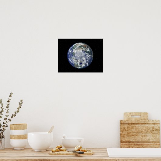 北極を中心とした完全に照らされた地球 ポスター (キッチン)