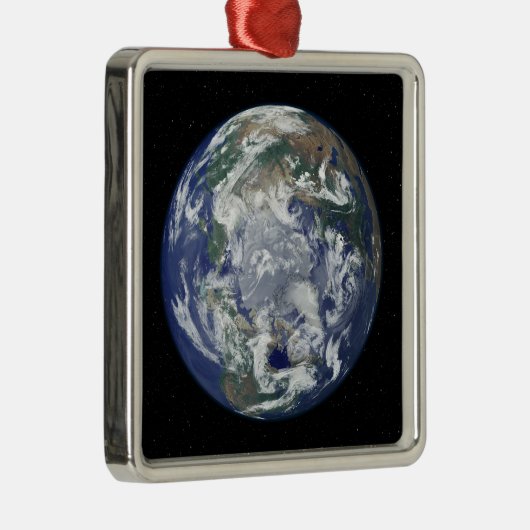 北極を中心とした完全に照らされた地球 メタルオーナメント (右)