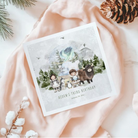 北極アドベンチャーバースデーパーティー スタンダードカクテルナプキン