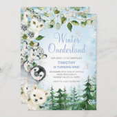 北極アニマルズオンダーランド少年1歳 招待状 (正面/裏面)